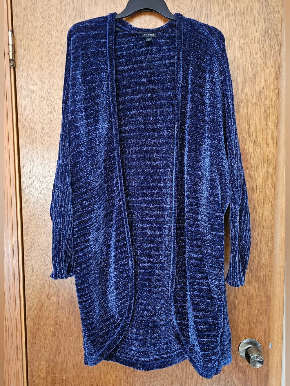 Torrid Size 1 Dark Blue Chenille Cocoon Open Front Ribbed Cardigan